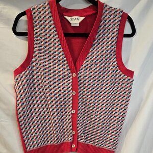 Vintage Devon Knited Button-up Sweater Size Medium Red & Blue